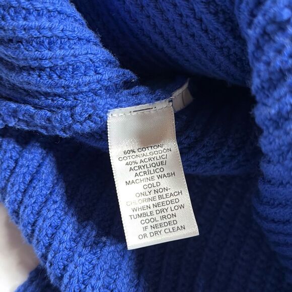 Loft Shaker Chunky Knit Open Back Keyhole  Side Slit Sweater Cobalt Blue S - Picture 13 of 14